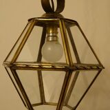 Chandelier lantern brass hexagonal vintage glass plates