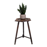 Vintage Table d'Appoint Tripode Polygone Sculpté à la main Tourné en bois massif Travail manuel Grün