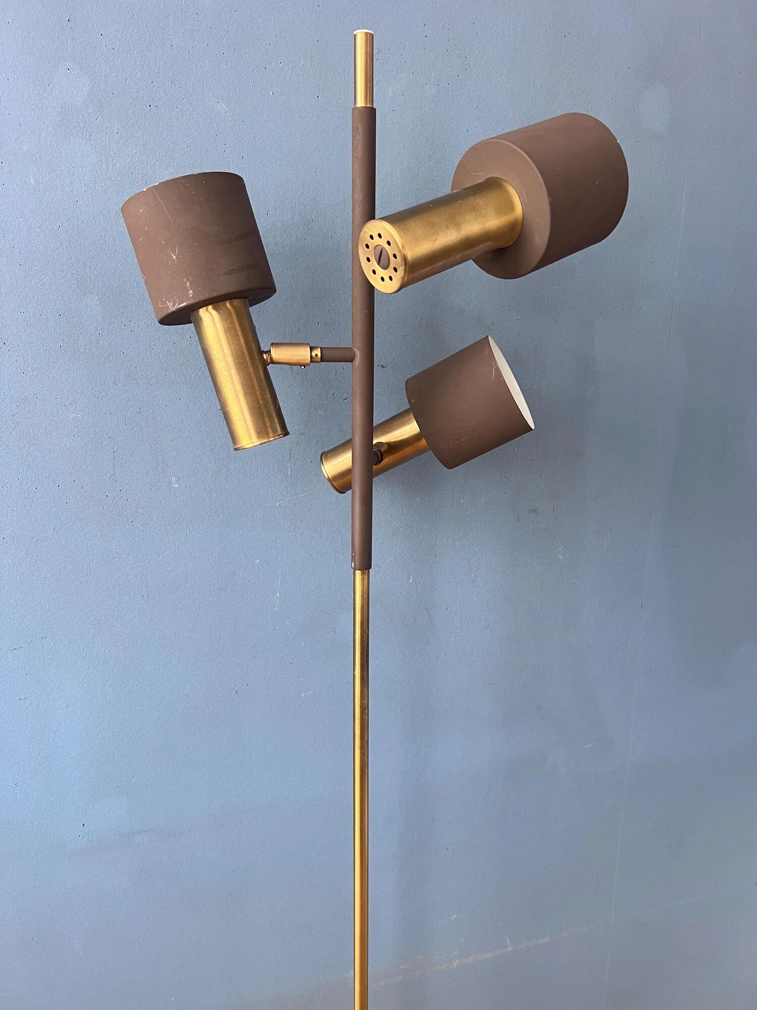 Vintage Dijkstra Space Age floor lamp, brown and chrome floor light