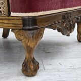 1940s, Danish armchair, woven wool, velour, mesh, carved oak wood.