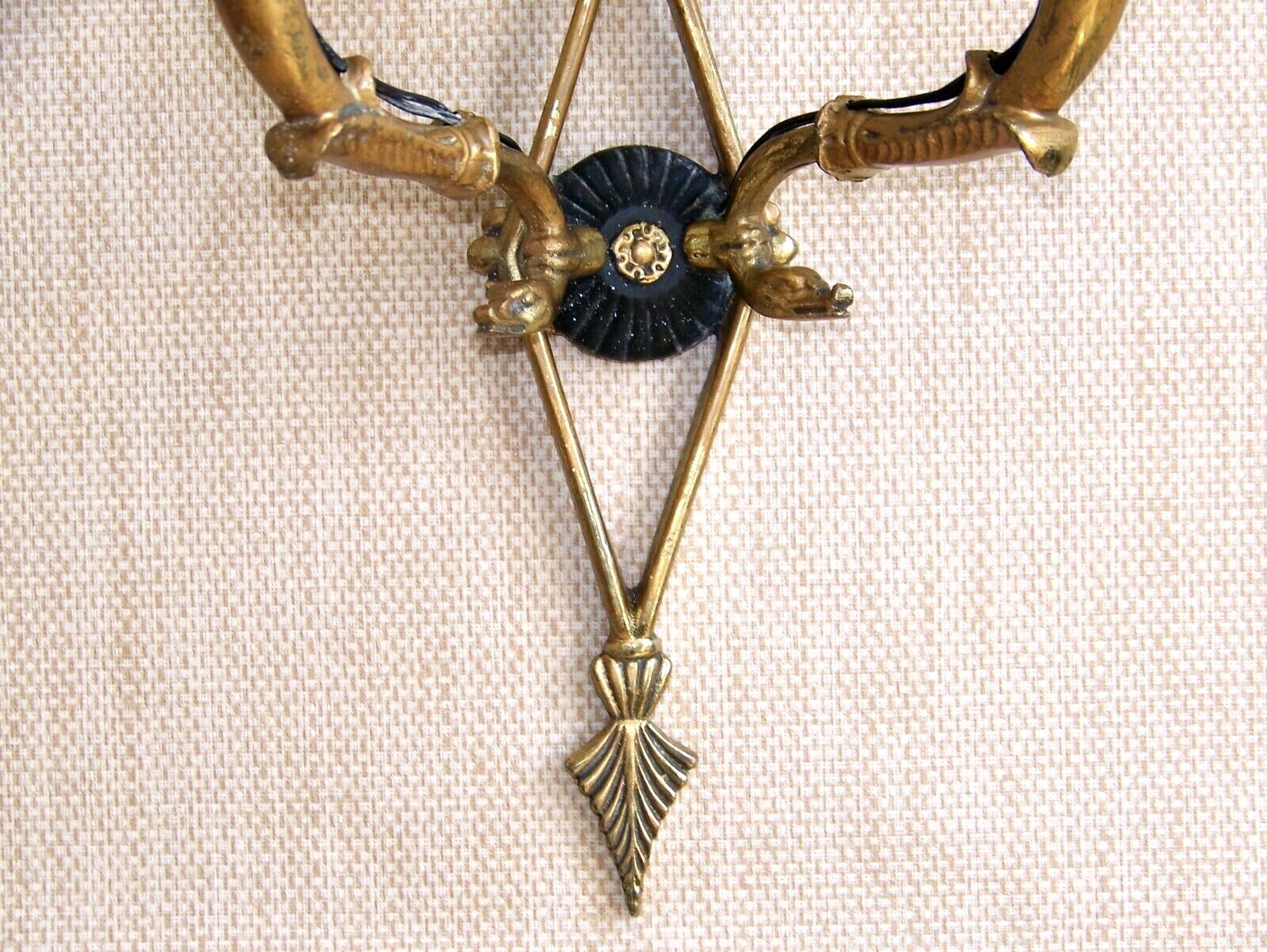 French antique bronze double Empire wall sconce with arrow and swan detail 4317.