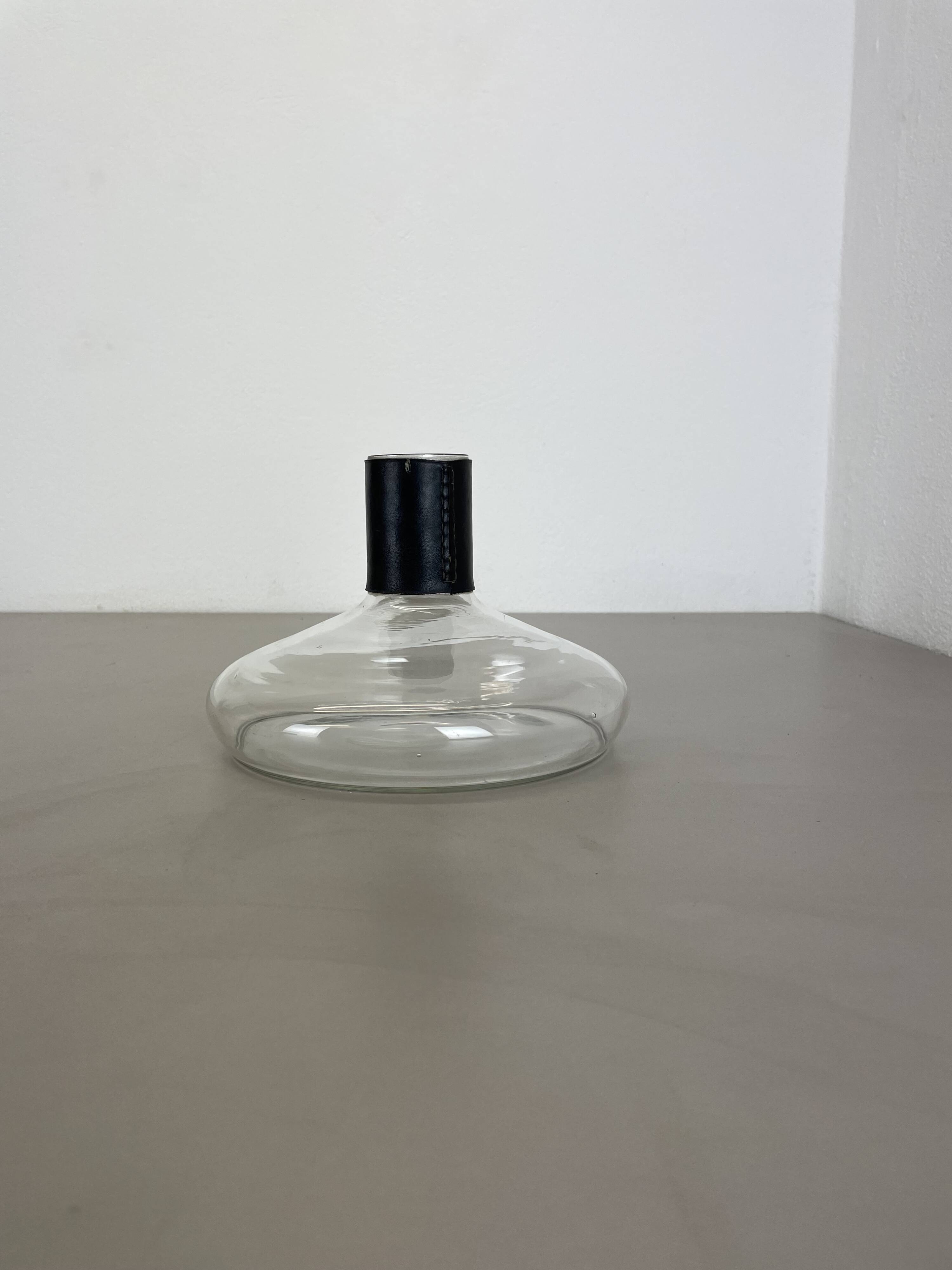Large glass decanter element with leather Handle by Carl Auböck, Austria, 1950s
