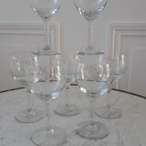 Set of 7 wine glasses engraved 50s