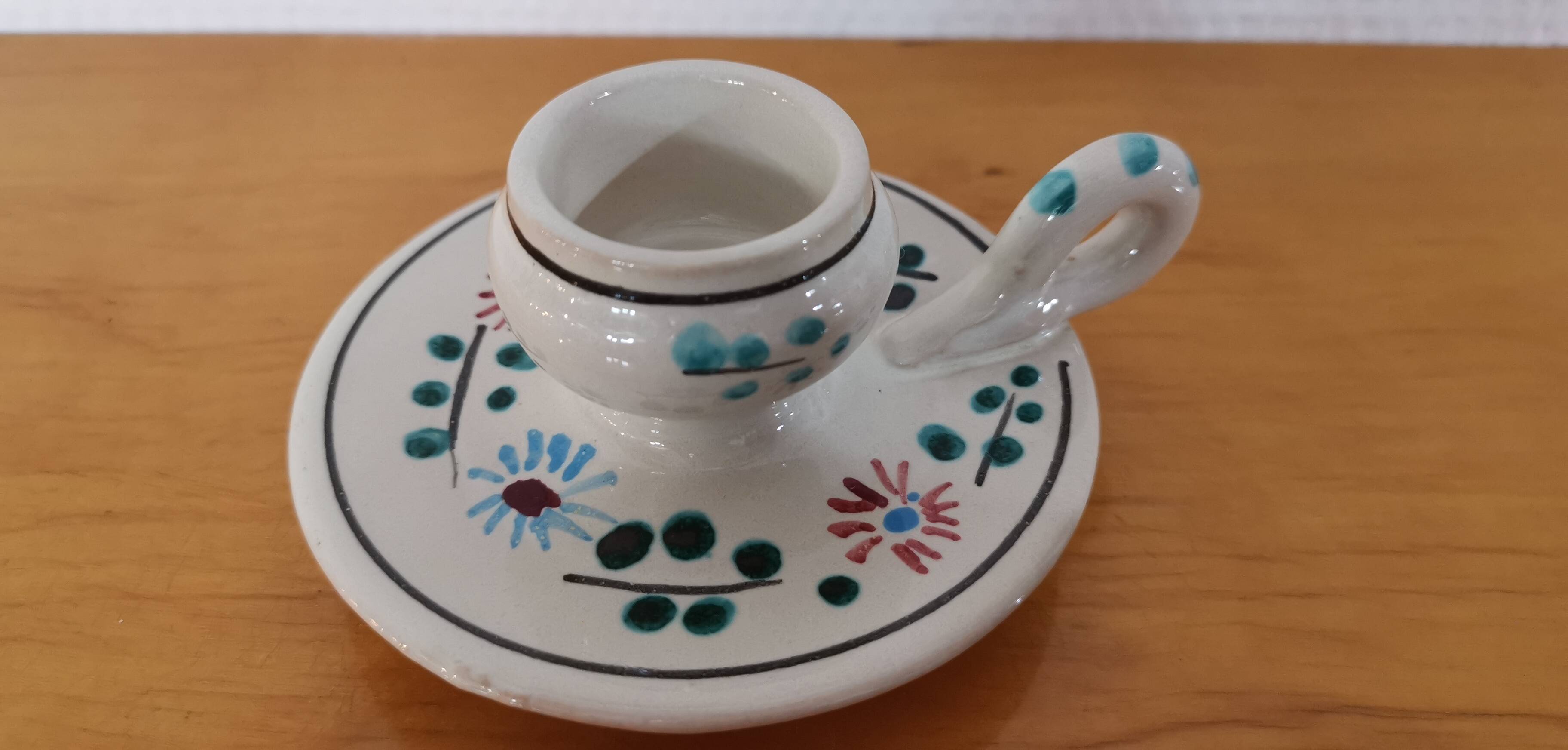 Vintage earthenware candle holder signed RP Vallauris