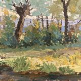 Oil on panel Landscape at the watercourse