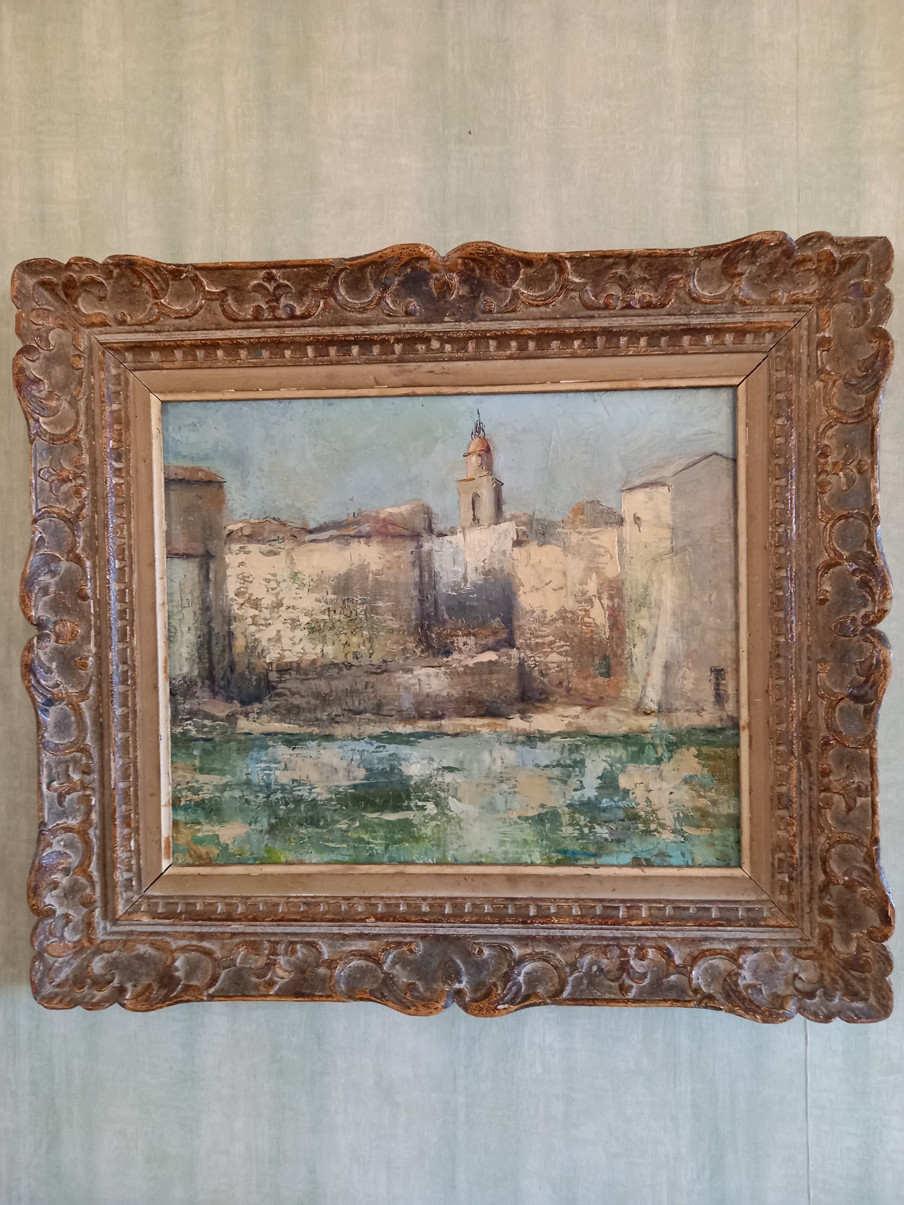 Tableau de raymond vernet  " clocher de  la  baie  de  saint  tropez "