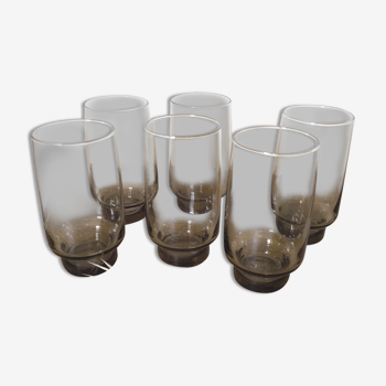 Set 6 smoked glasses with orangeade, 70s