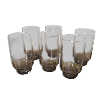 Set 6 smoked glasses with orangeade, 70s