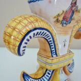 Fleur-de-lis shaped vase, glazed ceramic, Brittany, Quimper, Breton ermines, character