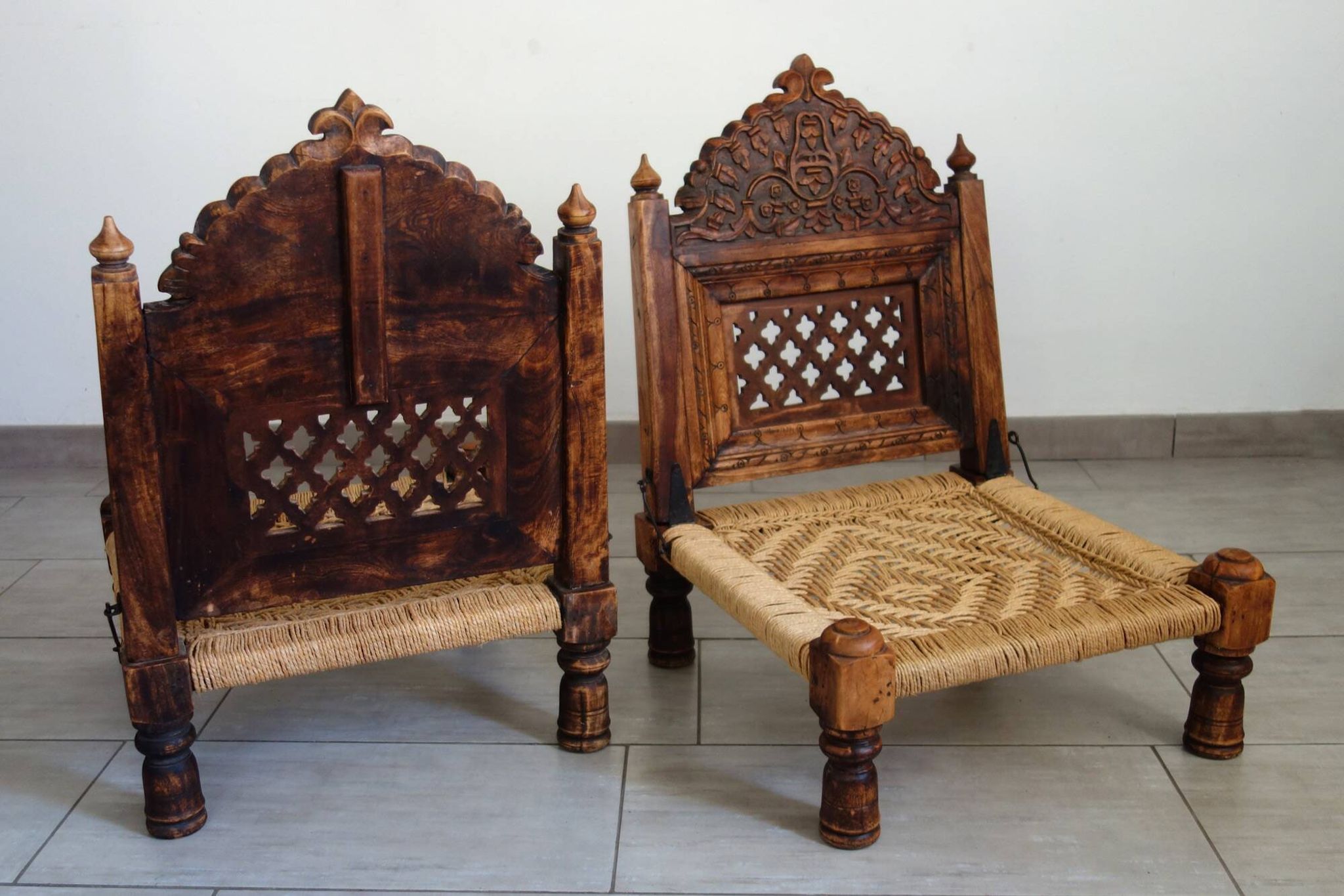 2 traditional Pida chairs, India, 1950s/60s