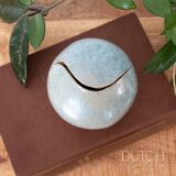 Ceramic Orb In Aqua Blue, Abstract Ball Shaped Pottery, Speckled Drip Glaze