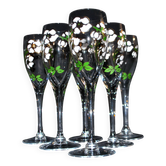 6 flûtes à champagne Anémone Cuvée Belle Epoque en cristal émaillé Gallé