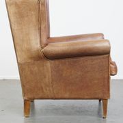 Cowhide Leather Wingback Chair in Light Cognac Color
