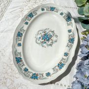 Oval dish Moulin des loups orchis sévigné floral pattern blue gray