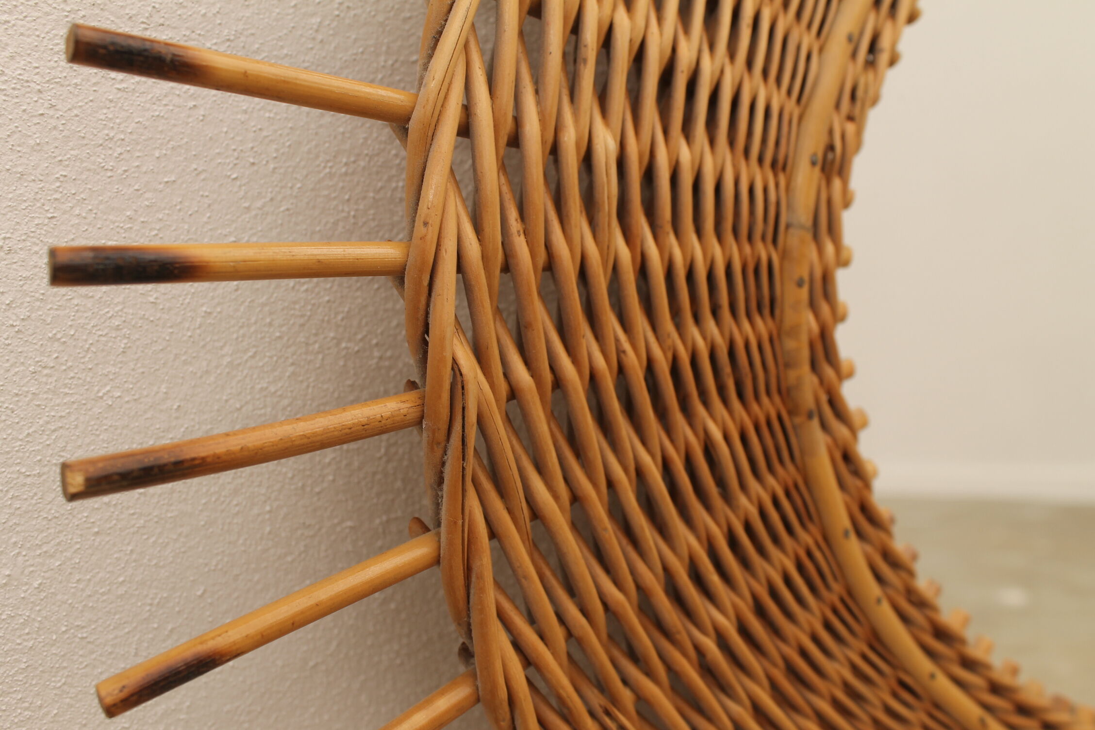 Midcentury rattan mirror by Jan Kalous for Úluv 1960s, czechoslovakia 85x55cm