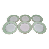 Lot de 6 assiettes creuses L'Amandinoise marli vert d'eau et frise dorée