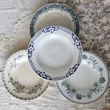 4 vintage blue ironstone soup plates
