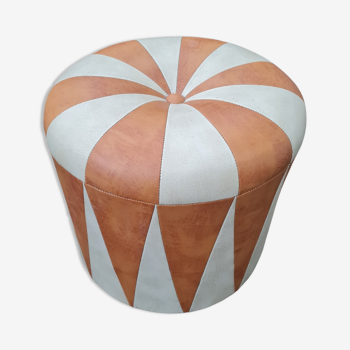 Vintage pouf footrest in caramel colored skai