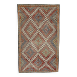 Burgundy & Green Turkish Vintage Kilim Rug