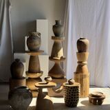 Stool, side table, end table in solid suar wood, spheres H50 D39.