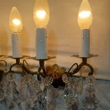 Paire d’appliques 3 lumières bronze et cristal