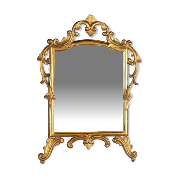 Antique gilded wooden mirror with glass, Italy, 19th century
