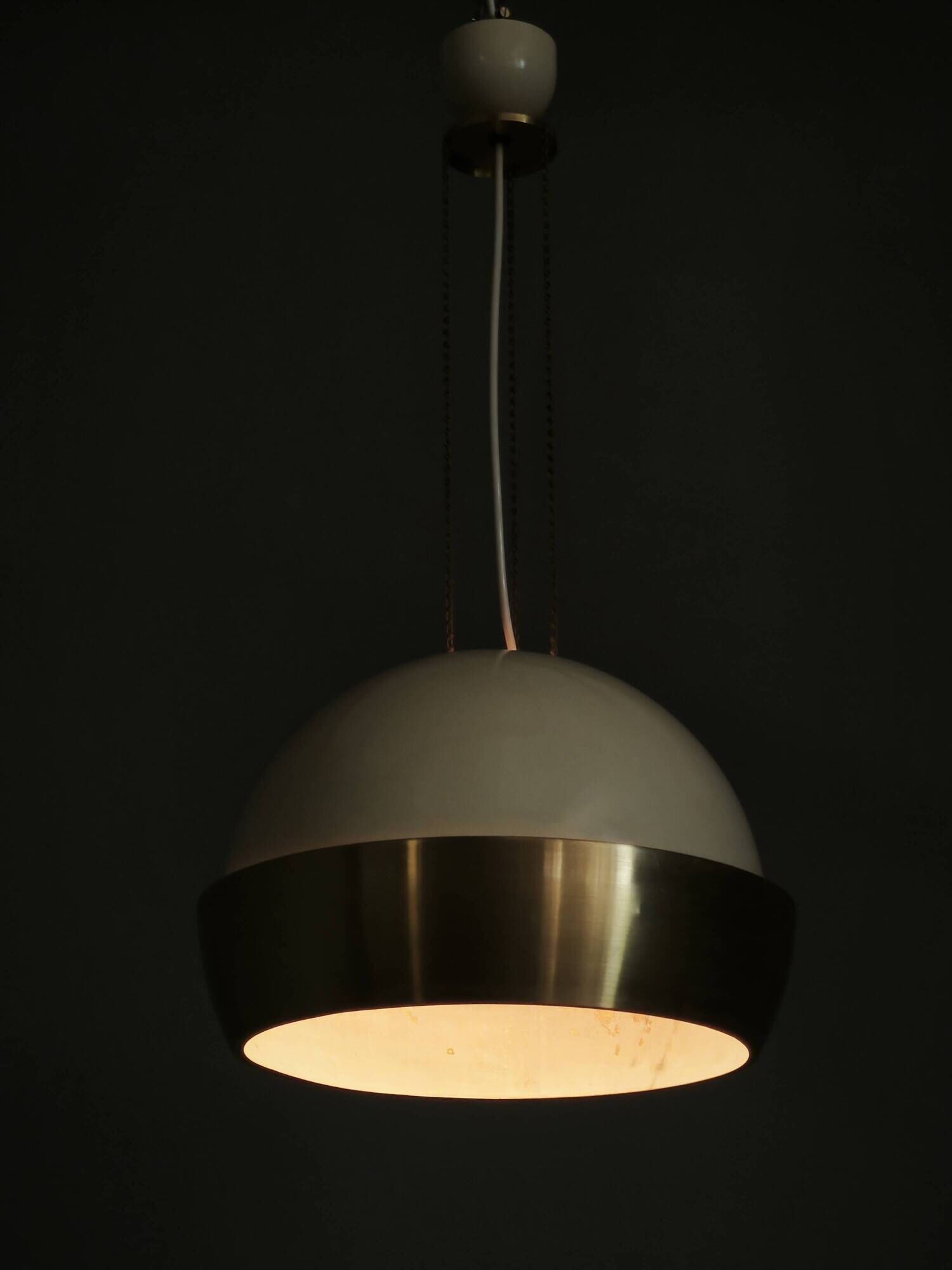 1970s NAPAKO Space Age Brass and Cream Pendant Light, Czechoslovakia