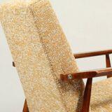 Scandinavian armchair yellow mellow fabric Boho style 1970 design by H.Lis