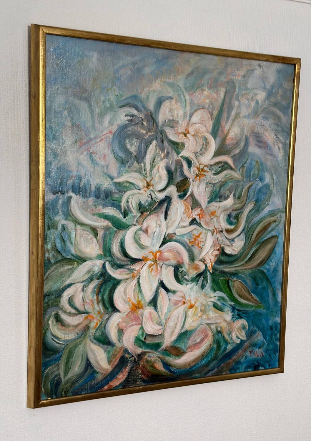 Mid Century Swedish Oil on Canvas – “White Lilies” by Torsten Hult