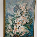 Mid Century Swedish Oil on Canvas – “White Lilies” by Torsten Hult
