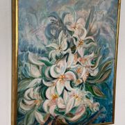 Mid Century Swedish Oil on Canvas – “White Lilies” by Torsten Hult