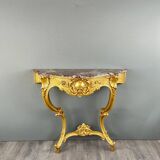 Console Murale De Style Louis XV En Bois Doré Et Marbre, XIXe Siècle