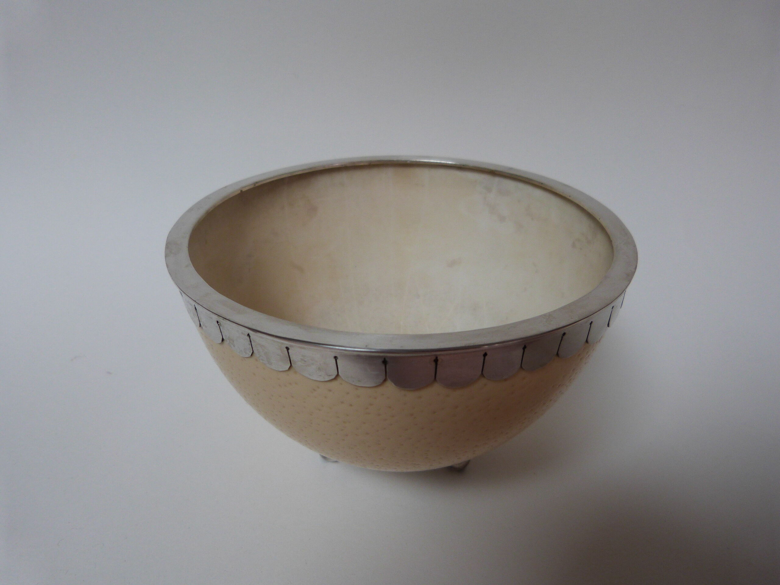 Empty cut ostrich egg pocket and silver 925 italian design 70