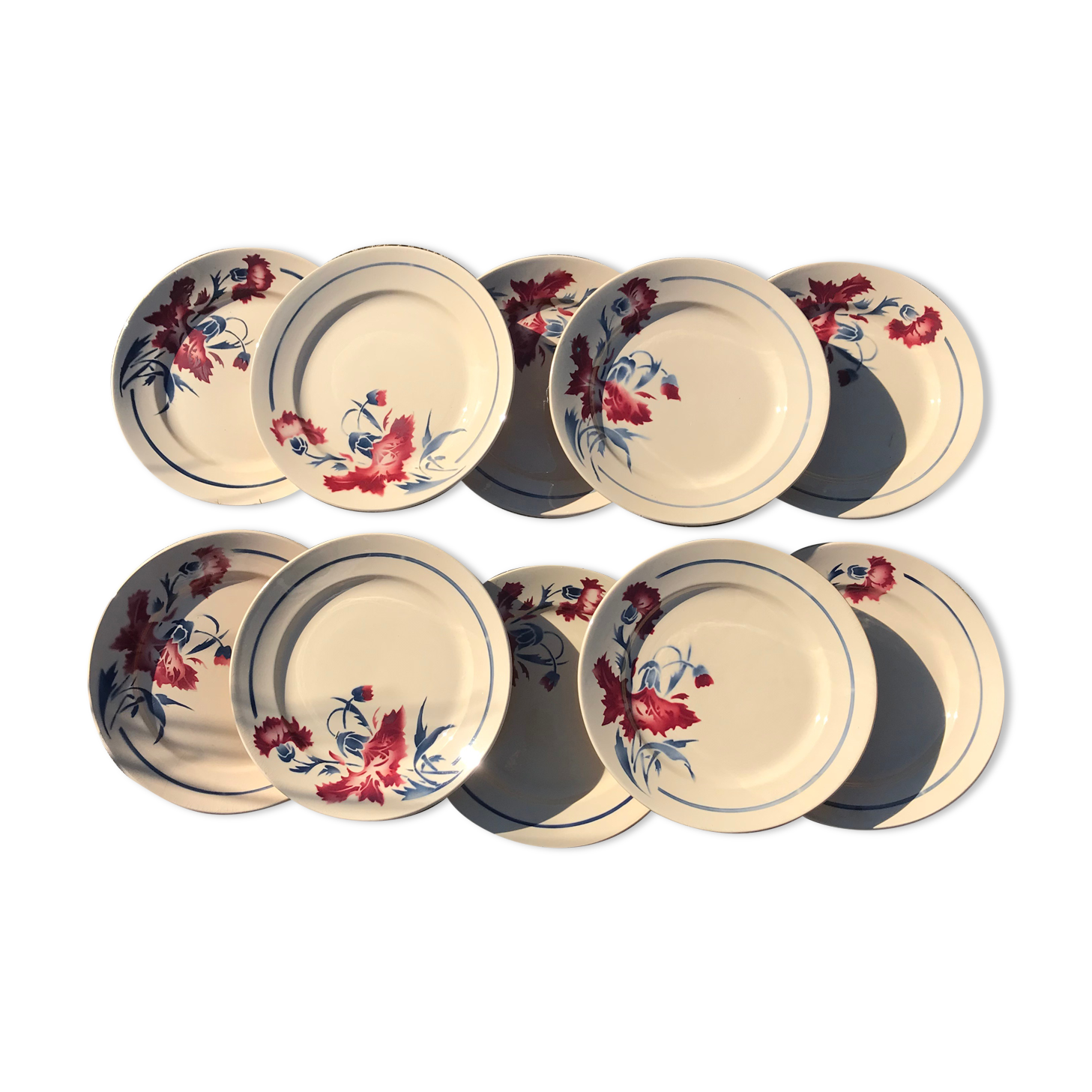 Set of 10 vintage flat plates in Lunéville earthenware