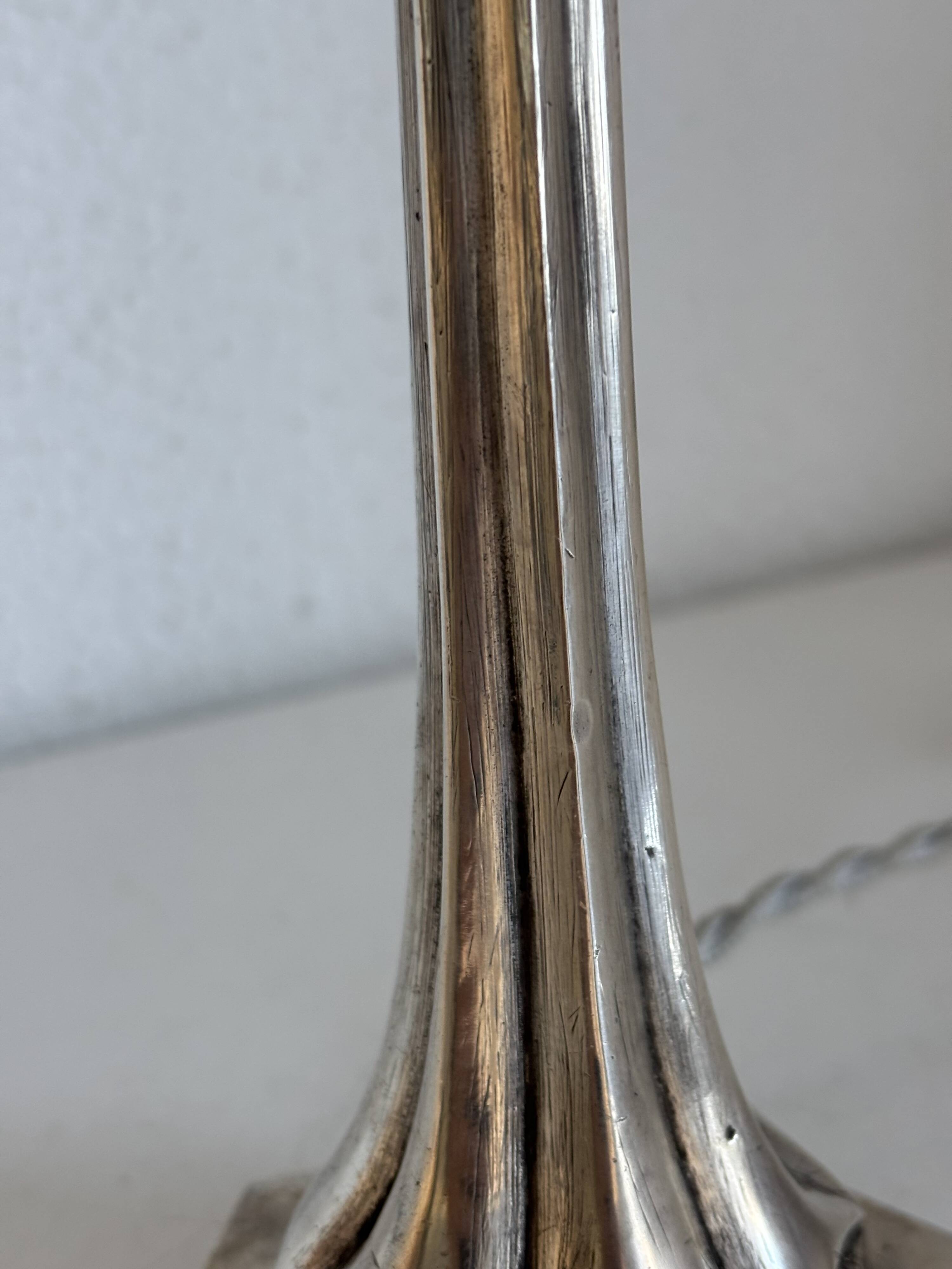 Art Deco table lamp from the 1920s–1930s — Tree trunk base in nickel metal