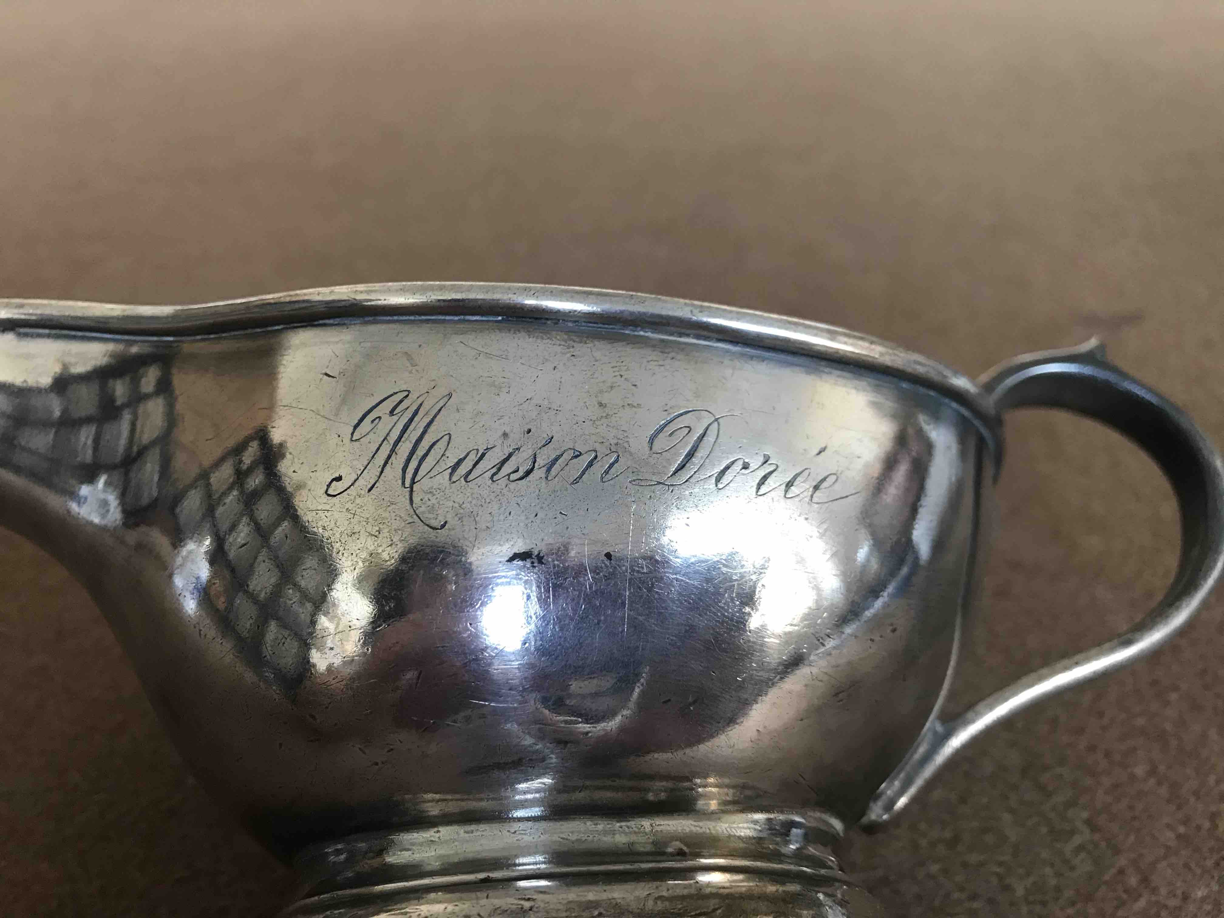 Silver metal sausage maker engraved Maison Dorée