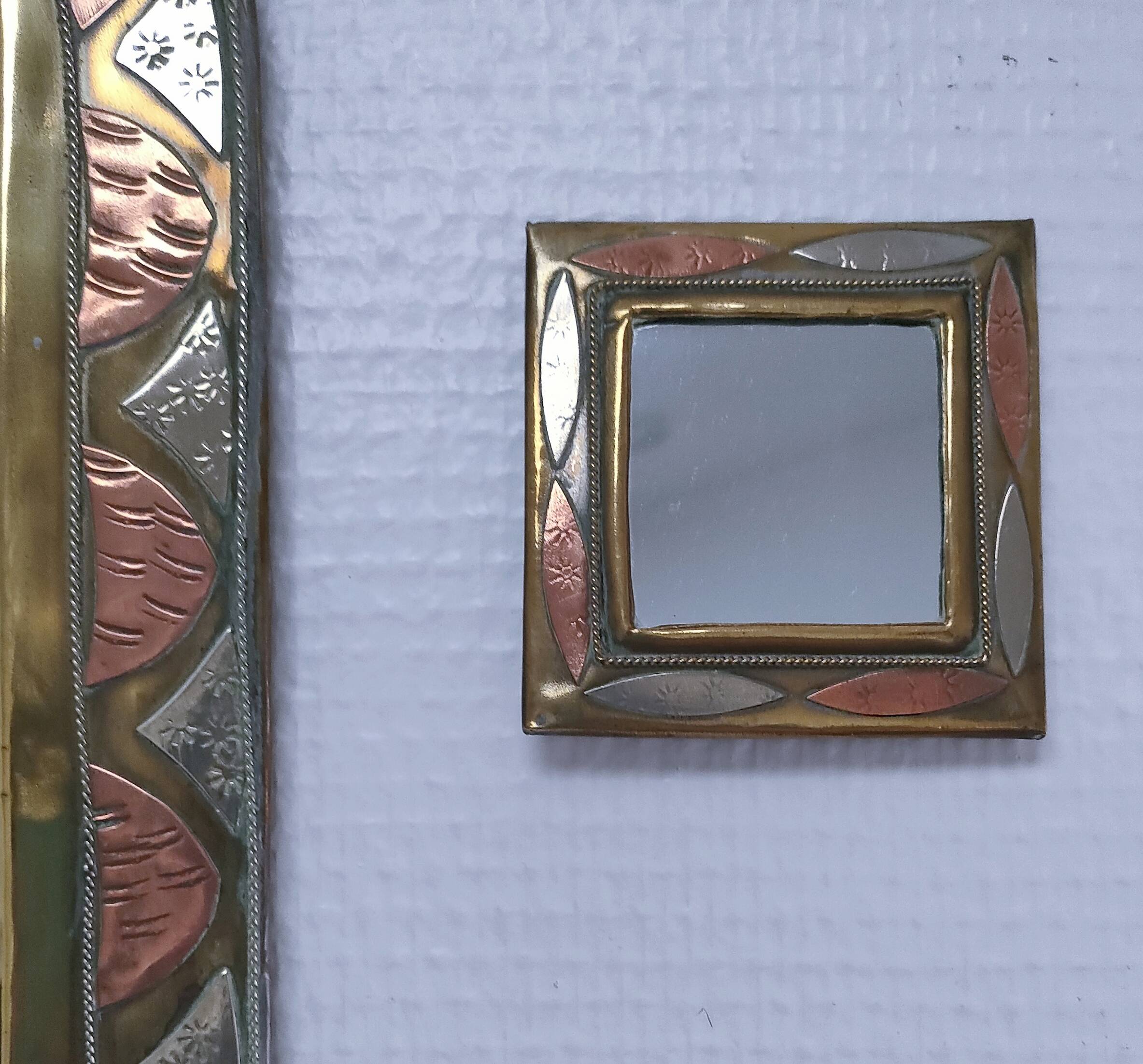 Three metal mirrors brass copper silver metal 80s