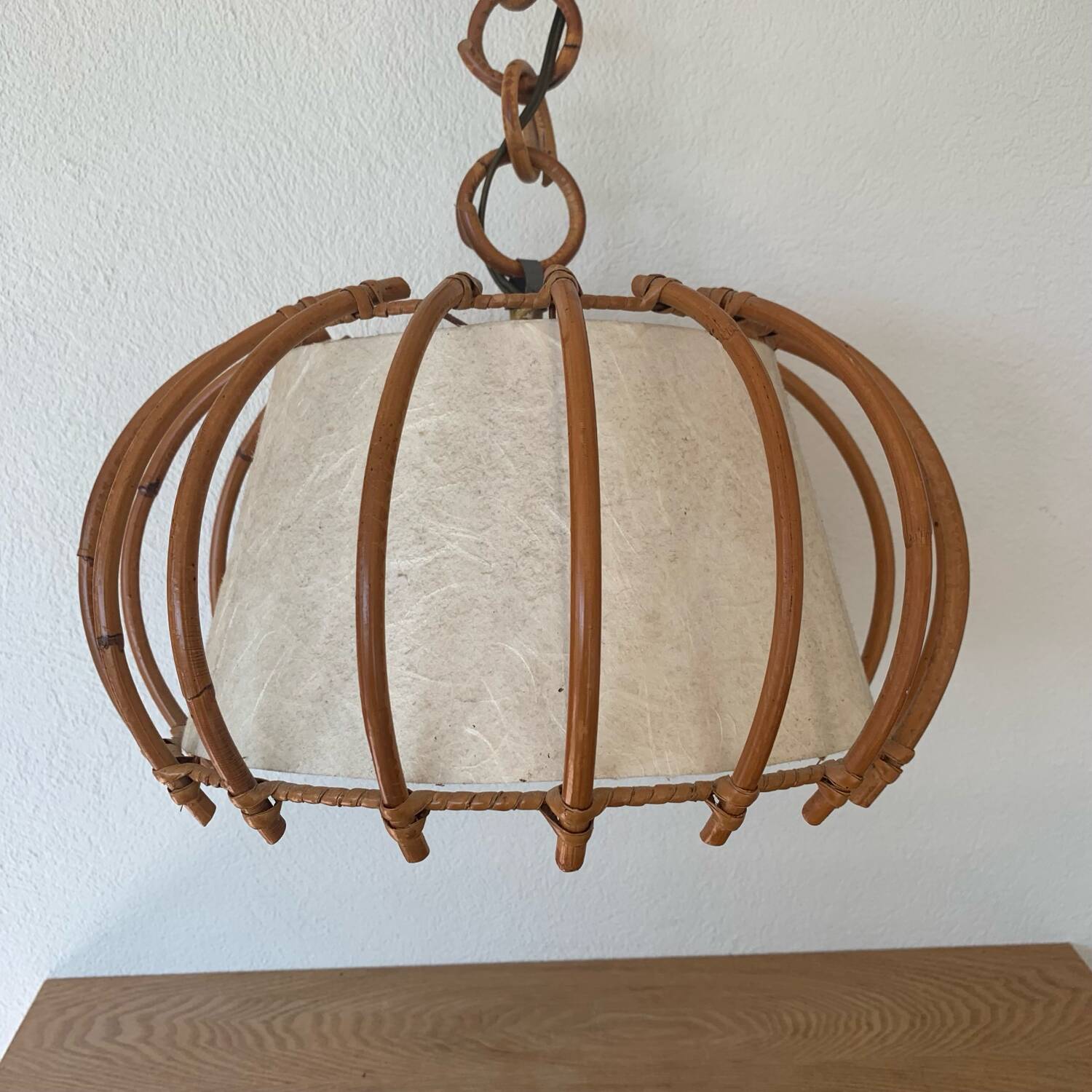 ▪️Lot Suspension And Wall Lamp Wicker Louis Sognot 50-60's Bohemian Chic Vintage