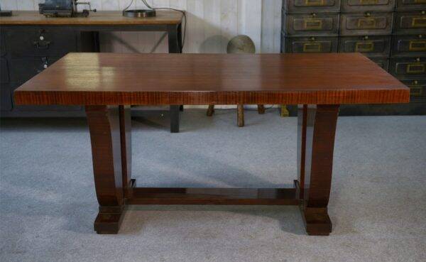 Art Deco mahogany veneer table in the style of Jules Leleu, 1930s