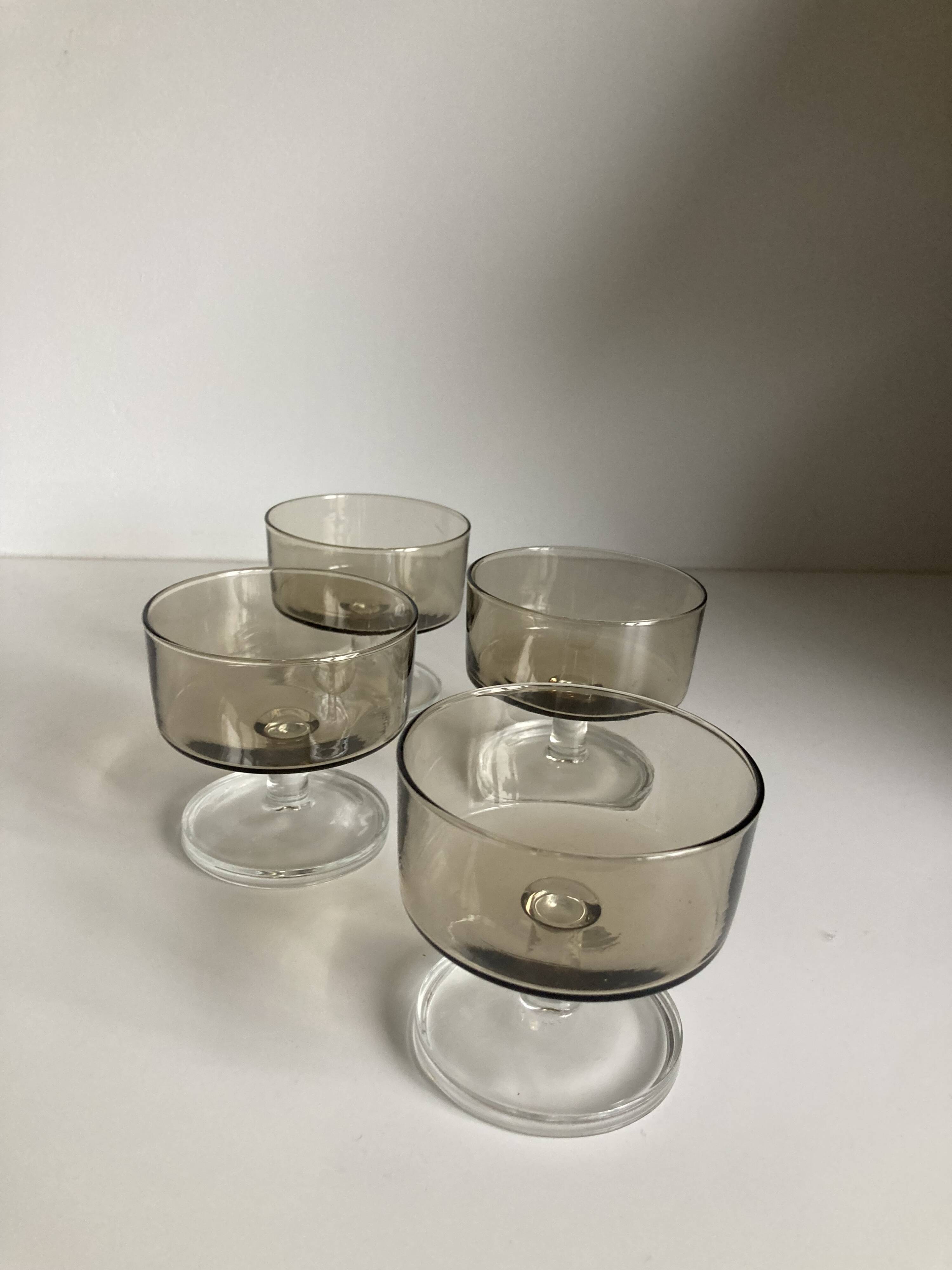 Set of 4 vintage smoked glass cups