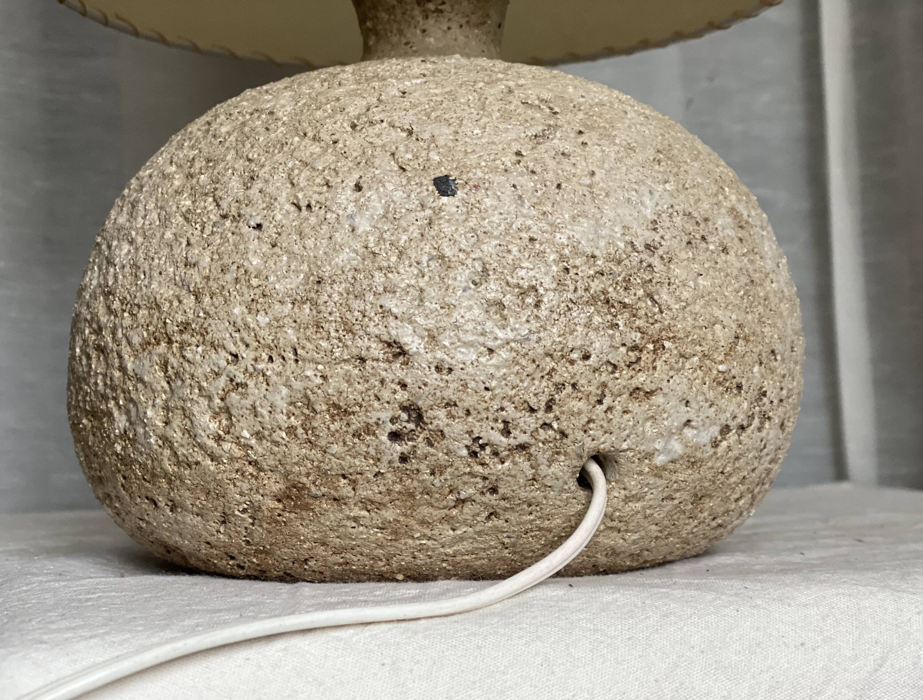 Large vintage 1960-70 chamotte ceramic ball lamp, dried flower lampshade