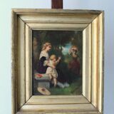 Jean-Baptiste Fouque (1819 - 1880) "Stroll in the Garden" oil on panel