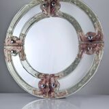 Venetian round mirror in pink and purple murano glass 1960s