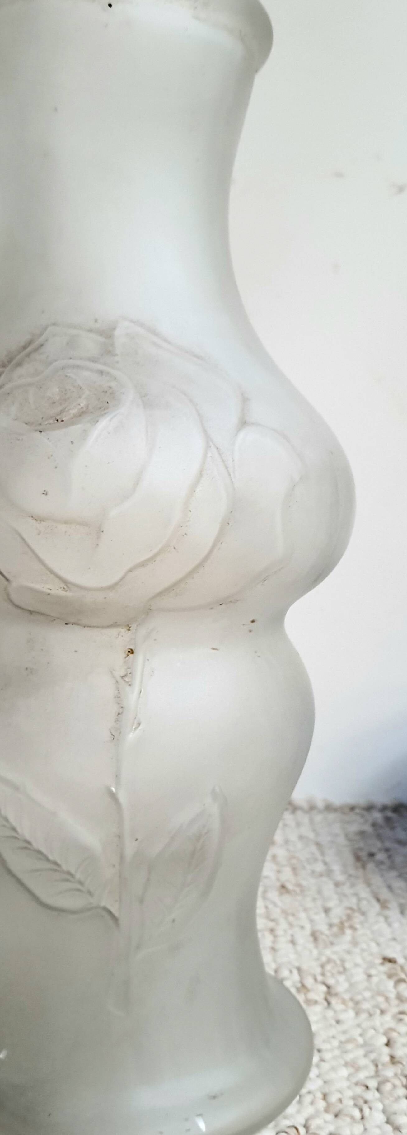 Art deco vase with floral pattern in molded pressed glass vintage 1930s
