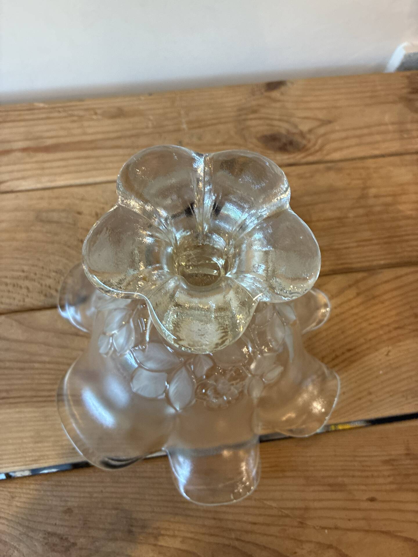 Footed bowl / Vintage frosted moulded glass compote – Corolla shape