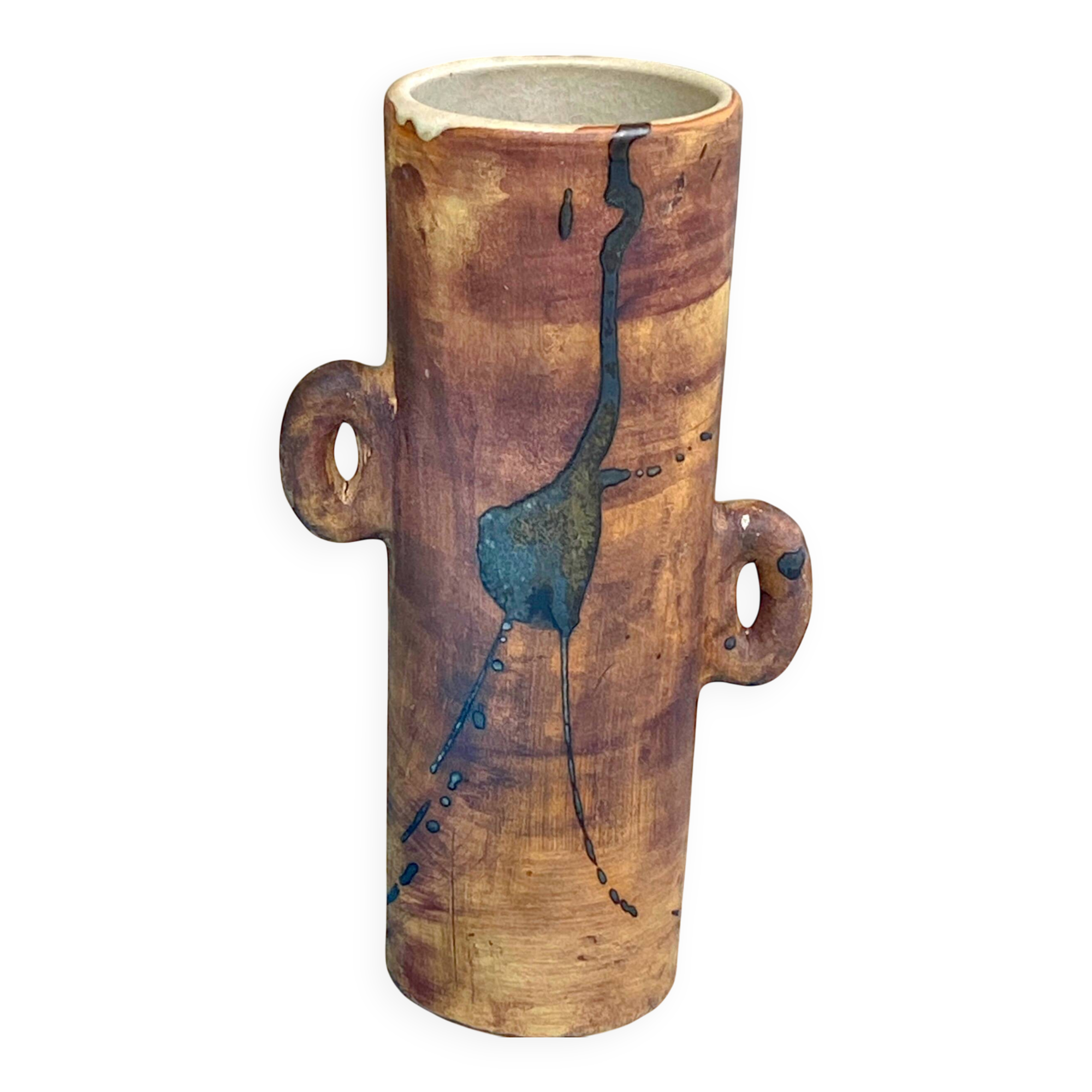 Large glazed stoneware vase, Vintage pottery of La Colombe, Vallauris, 1960s