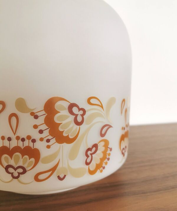 Lampe suspension vintage années 70 opaline ''Blanc orangé