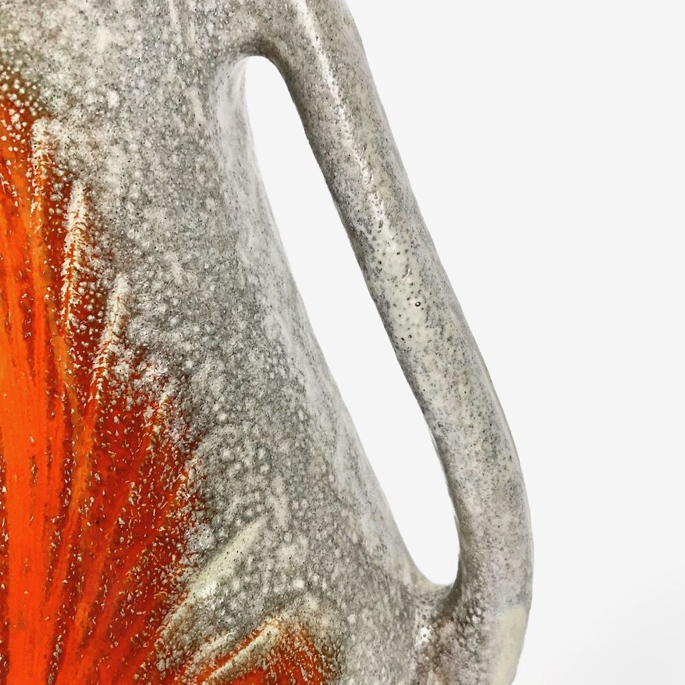 Large asymmetrical vase Vallauris pearl grey and enamelled orange