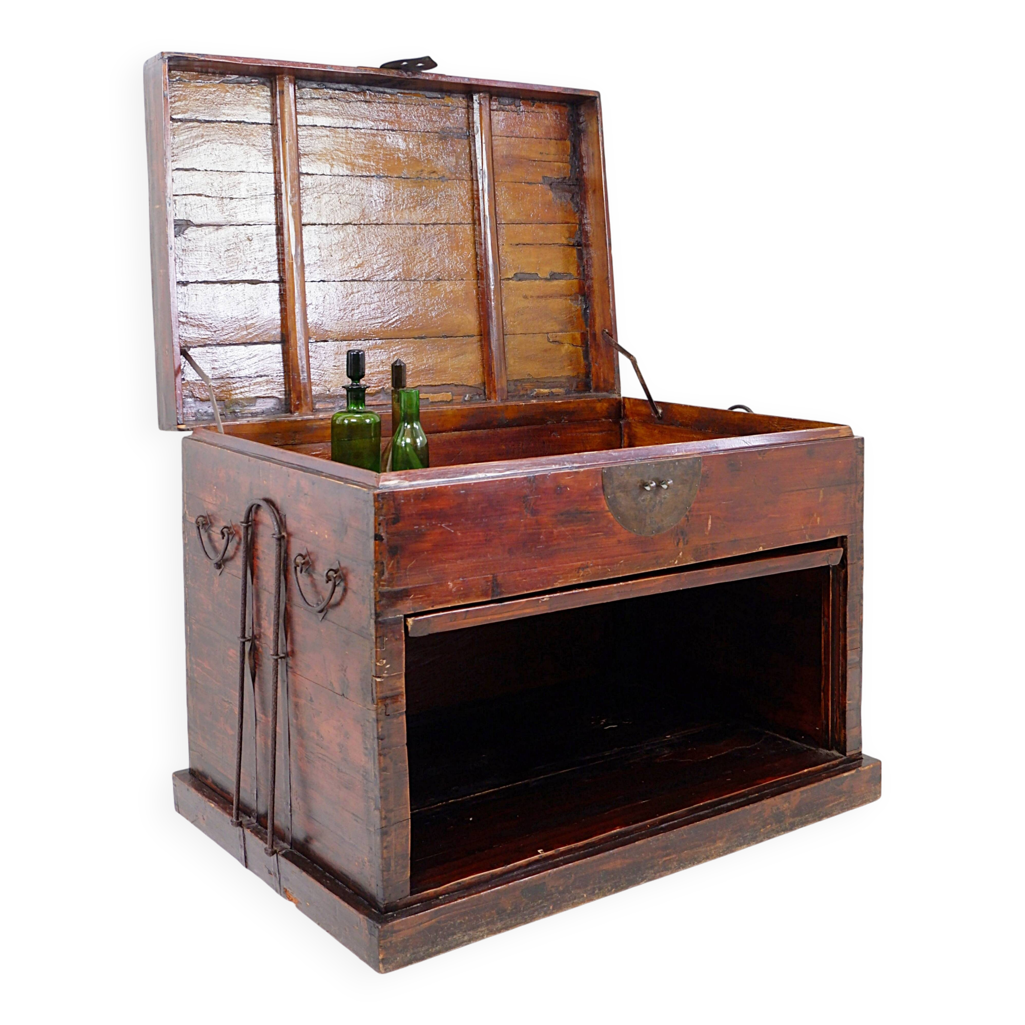 Ancient Japanese chest made of wood and iron.