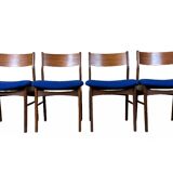 4 chaises danoises en teck et tissu bleu